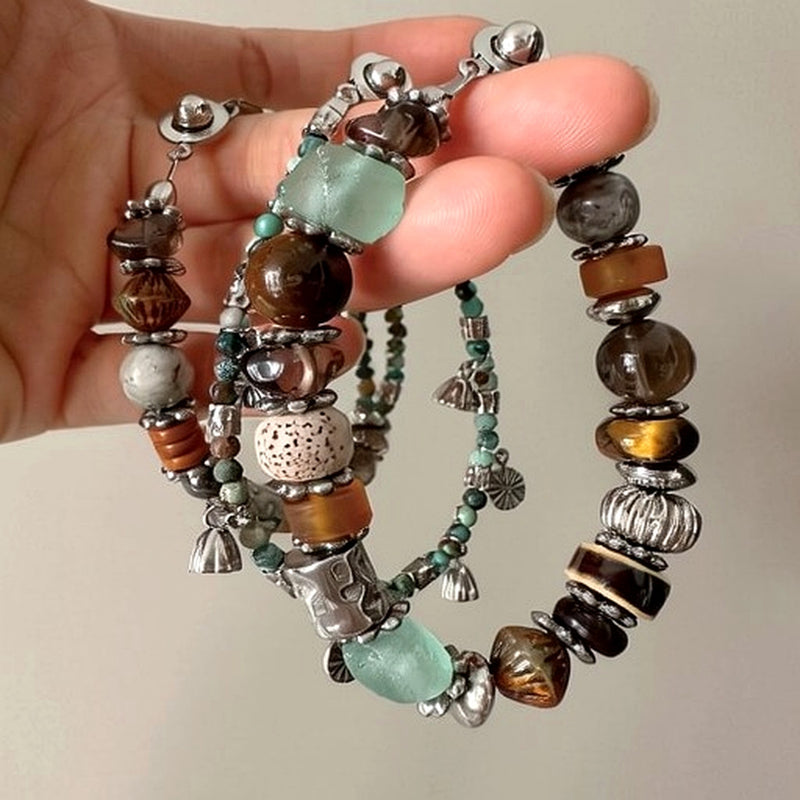 Mixed Stone Titanium Steel Beaded Bracelet