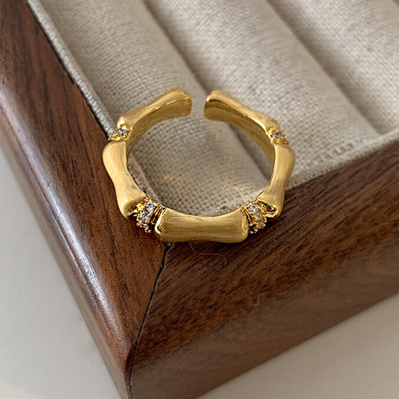 Brushed Gold Bamboo Open Ring